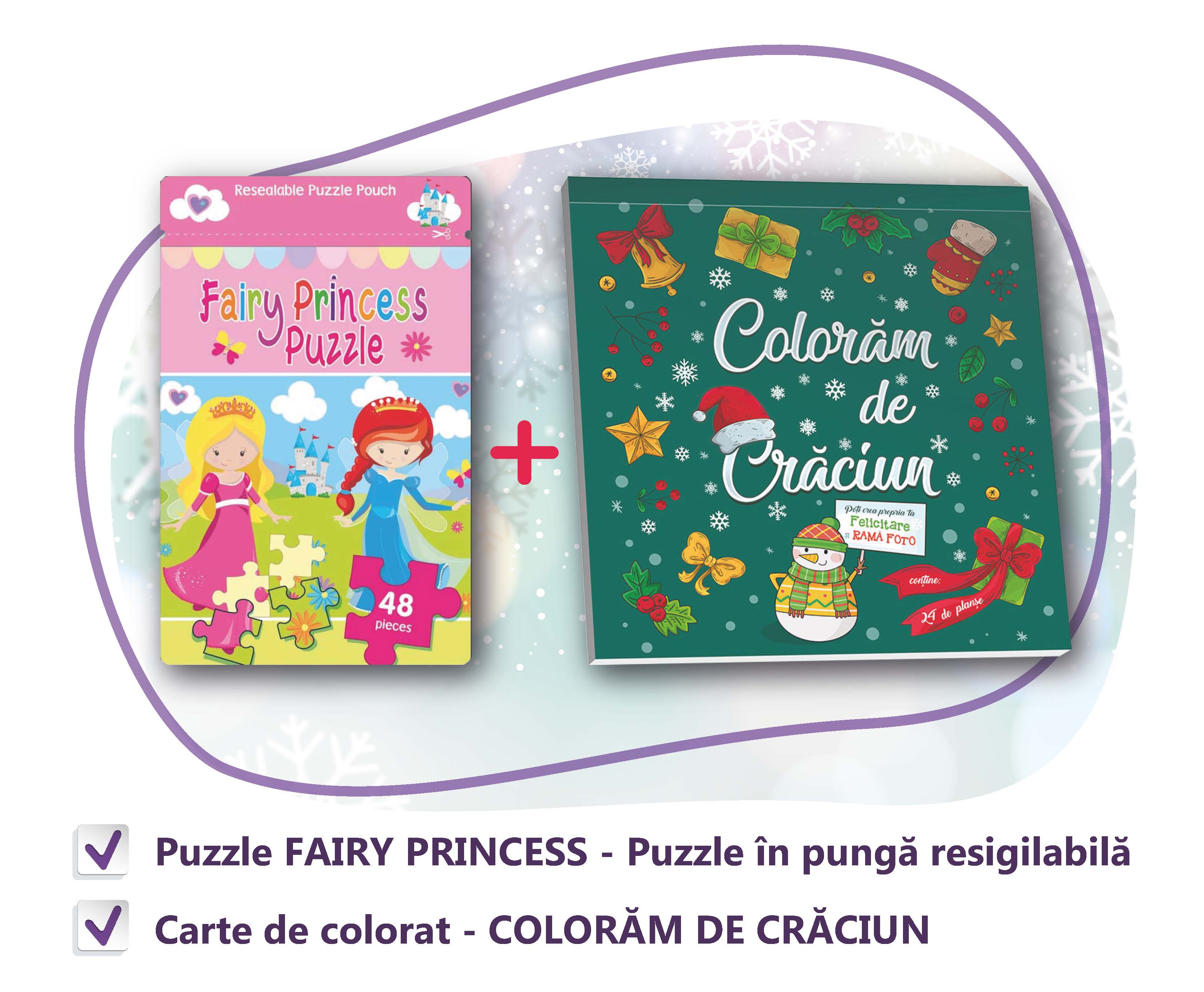 PACHET CADOU CRACIUN - CARTE DE COLORAT + PUZZLE Fairy Princess